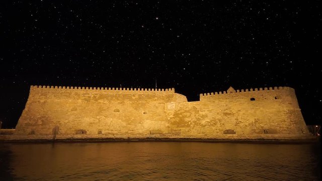 the night Venetian Koules Fortress in Heraklion, Crete, Greece