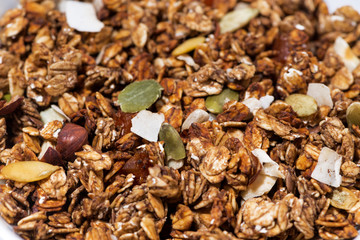homemade granola with nuts close-up
