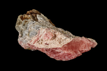 Macro stone cobalt calcite mineral on a black background