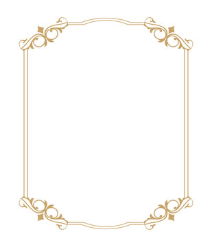 Vector thin gold beautiful decorative vintage frame for your design. Making menus, certificates, salons and boutiques. Gold frame on a dark background. Space for your text. Vector illustration.