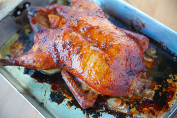 Roast duck in pan