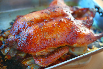 Roast duckling with onions
