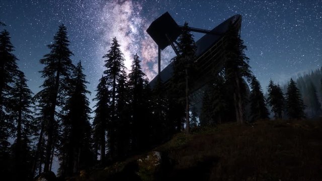 astronomical observatory under the night sky stars. hyperlapse