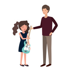 man with daughter and electric guitar character