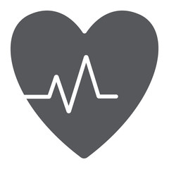 Heartbeat glyph icon, cardiogram and heart, pulse sign, vector graphics, a solid pattern on a white background.