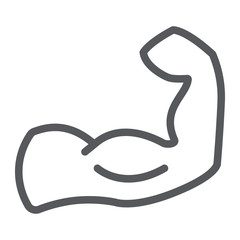 Muscles line icon, power and bodybuilding, muscular arm sign, vector graphics, a linear pattern on a white background.