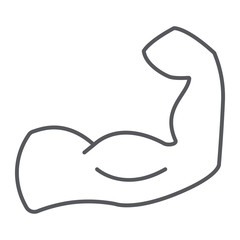Muscles thin line icon, power and bodybuilding, muscular arm sign, vector graphics, a linear pattern on a white background.