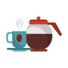 Coffee pot with coffee cup on plate