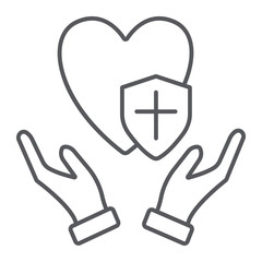 Health protection thin line icon, medical and security, health safety sign, vector graphics, a linear pattern on a white background.