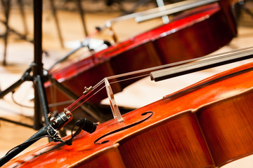  Detail Cello lying on the stage closeup