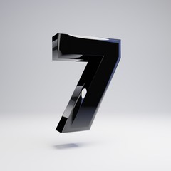 Volumetric glossy black number 7 isolated on white background.