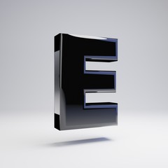 Volumetric glossy black uppercase letter E isolated on white background.