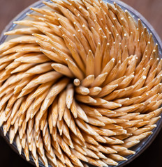 Toothpick in a glass top view