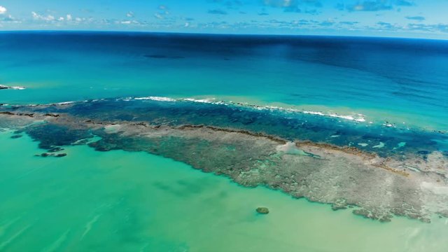 Aerial: Incredible Seascape with Coral Reef in Porto de Galinhas, Brazil