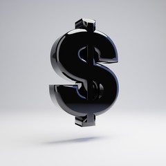 Volumetric glossy black dollar symbol isolated on white background.