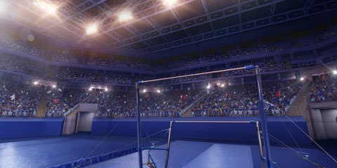 Professional gymnastic gym with Uneven Horizontal Bars. 3D illustration
