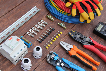 tools and equipment electrician on the table