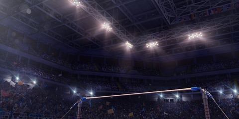 Professional gymnastic gym with Uneven Horizontal Bars. 3D illustration