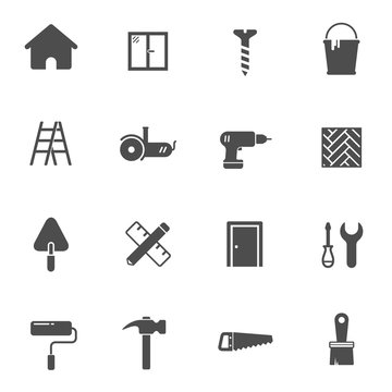 building construction vector icons for web, mobile and user interface design isolated on white background. work tools for construction and home repair web icons