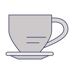 Coffee cup warm on plate isolated blue lines