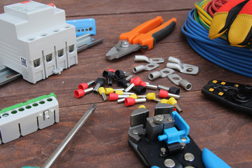 tools and equipment electrician on the table