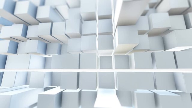 Beautiful Abstract Cubes 3d Animation. White Wall Moving. Seamless Background in 4k 3840x2160 Ultra HD.