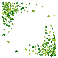 Fototapeta premium Frame or border of random scatter clover leaves
