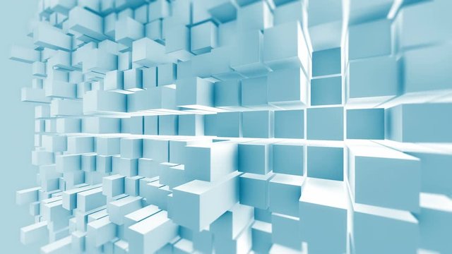 Beautiful Abstract Cubes 3d Animation. Blue Wall Moving. Seamless Background in 4k 3840x2160 Ultra HD.
