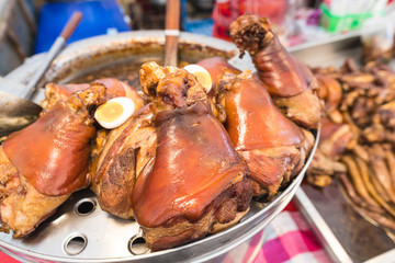 Pork leg, stewed Thai food on the street, food in Thailand