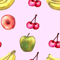 Seamless pattern with cherry and fruits