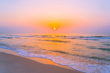 Beautiful landscape outdoor sea ocean and beach at sunrise or sunset time