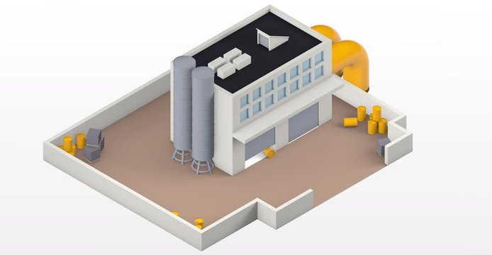 3d render isometric factory and forklift isolated loop animation with alpha 