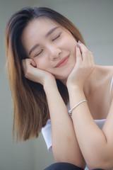 portrait of thai china adult office girl white shirt relax and smile