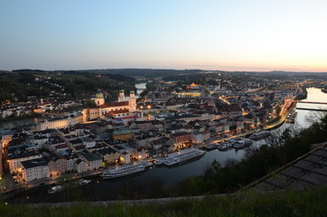 Panoramic view of Passau at night