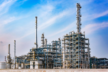 Refinery plant under the background of blue sky white clouds