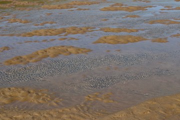 Low tides abstract photo of sand and rippled water.