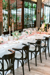 Table settings for a luxury wedding. Outdoor wedding 