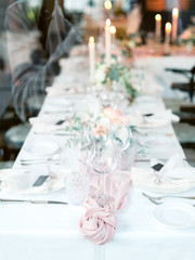 Table settings for a luxury wedding. Outdoor wedding 