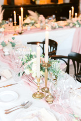 Table settings for a luxury wedding. Outdoor wedding 