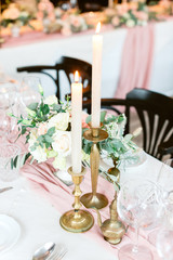Table settings for a luxury wedding. Outdoor wedding 