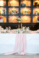 Naklejka na ściany i meble Table settings for a luxury wedding. Outdoor wedding 