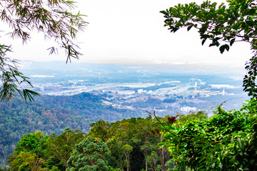 Aerial view of Bukit Mertajam, Penang from the Cherok Tokun, Bukit Mertajam Recreational Forest.