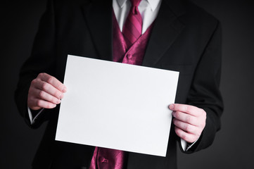 Young Businessman Holding Blank Sign - Business