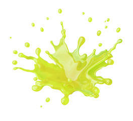 Lime or grape juice splash isolated on white background. Healthy food and balanced diet concept. Liquid template design element. 3D illustration