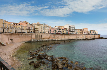 The coastal line of the Sicilian city of Syracuse, Italy