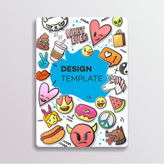 Cover design with patches pattern. Hand drawn creative stickers. It can be used for invitation, card, cover book, notebook, vector illustration.