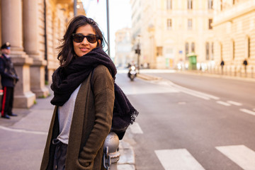 Fototapeta premium young woman happy in the city