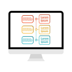 Modern computer display with Infographic data visualization template with 3 options and place for text. For process chart, report, banner, workflow, business presentation. Vector EPS 10 illustration