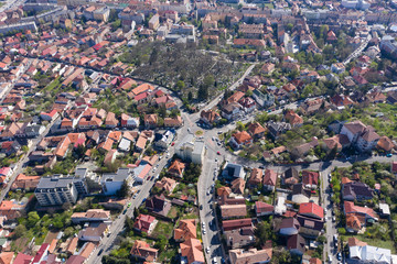 Aerial view of old city streets intersection