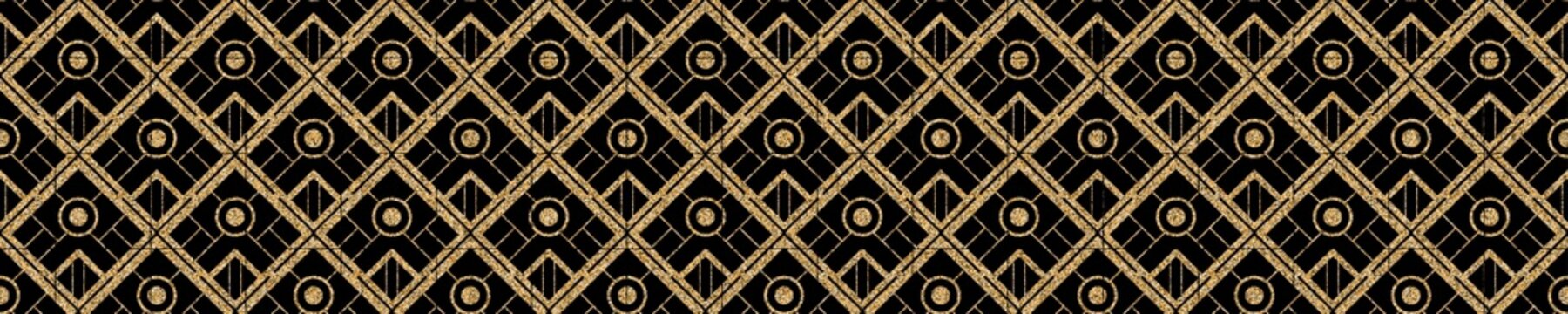 Modern geometric tiles pattern. Golden lined shape. Abstract art deco seamless luxury background.